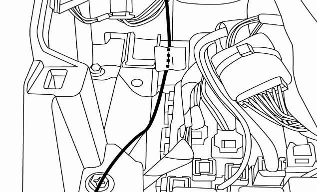 (m) Carefully route harness through center dash panel, in front of the support bar and to the front of the junction block. Fig.