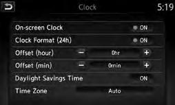 CLOCK SET/ADJUSTMENT SYSTEM WITHOUT NAVIGATION To adjust the time and the appearance of the clock on the display:. Press the SETTING button.. Scroll by turning the TUNE/SCROLL control knob. 3.