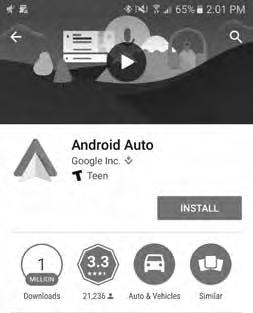 USING ANDROID AUTO To connect your Android Auto capable cellular phone to the system, you must connect a USB cable to the USB port located below the center console.