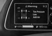 TIRE PRESSURE MONITORING SYSTEM (TPMS) WITH EASY-FILL TIRE ALERT A Tire Pressure Low - Add Air warning message will appear in the vehicle information display and the low tire pressure warning light 2
