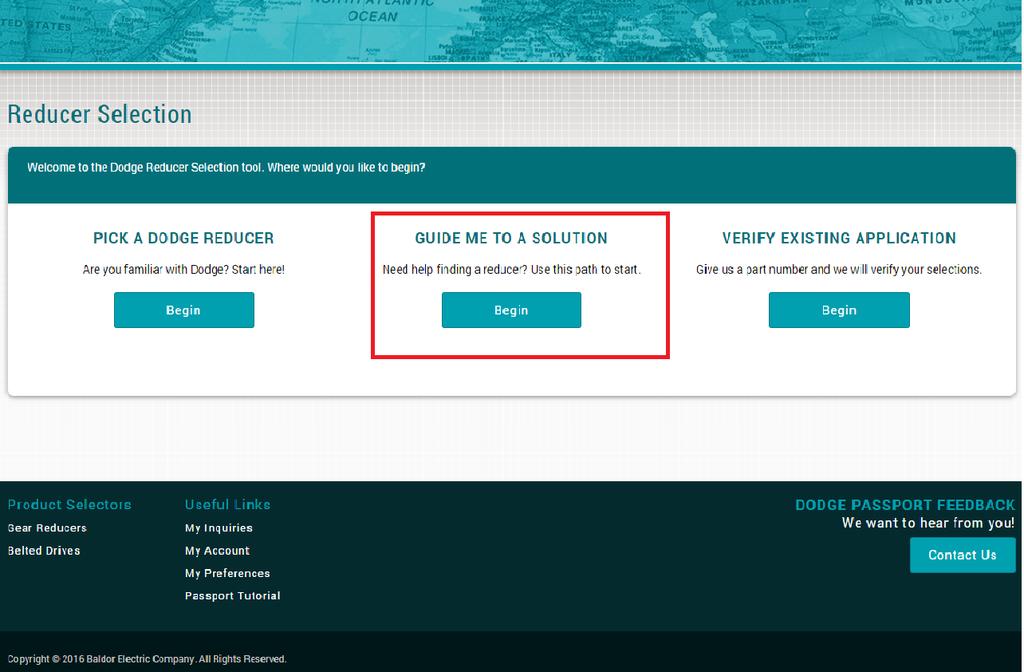 3. Guide Me to a Solution. Passport has 3 options available after clicking the Gear Reducers button.