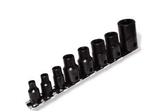SPECIALTY BITS & SOCKETS E-SERIES TORX SOCKETS - W/ U-JOINT Includes hard-to- nd sizes up to E24. Great for many European makes, e.g.