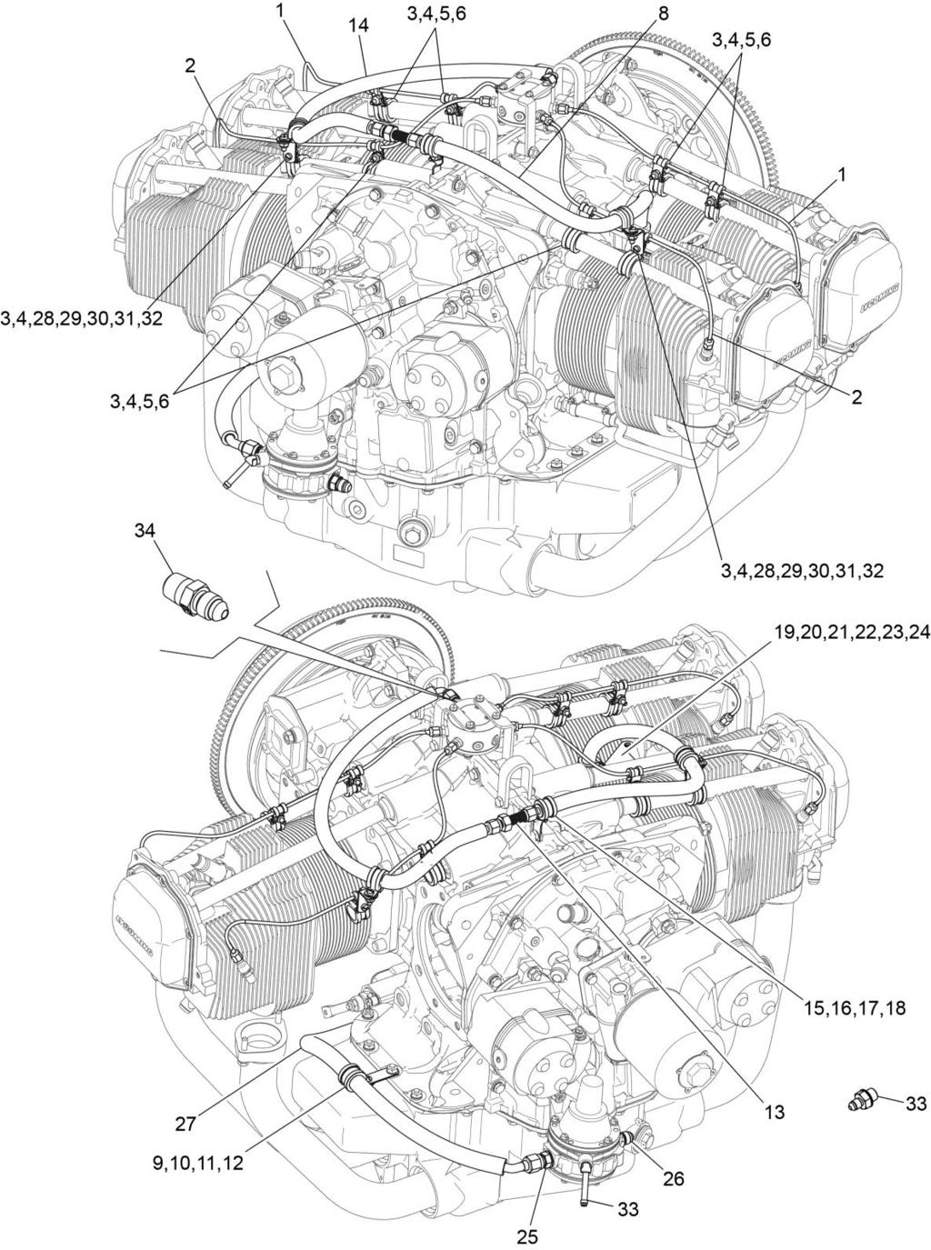 Figure 25B Fuel Lines, Fuel Hoses, and Attaching Parts (1B and 3B) 73-10 Effectivity: IO-390- Series