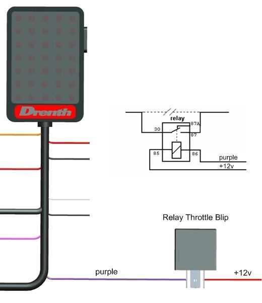 Wiring Diagram for the use of a throttle blip with a solenoid The Drenth Display Unit can be used to control a throttle blip.