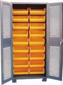 Plastic Bin Welded Cabinet - Clearview Flush Doors Model DK - Durable closed storage cabinets to secure small parts & materials All welded 14 gauge construction. 13 gauge mesh panel inserts on doors.