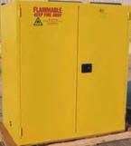 Safety Flammable Cabinets (Cans) - 3 Door Types Models BM, BS & BF - manual, bi fold & self close doors with double wall cabinets to contain flammable liquids in protected storage Doors have 3 point