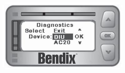 Menu Options Diagnostics Display Screen The diagnostics screen will display any active Bendix VORAD VS-400 system faults that may be present.