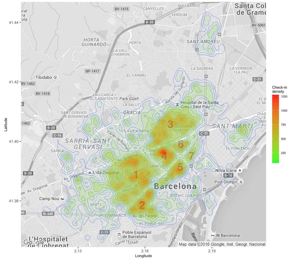 Density of Ckeck ins Barcelona AreaDUM Different densities.