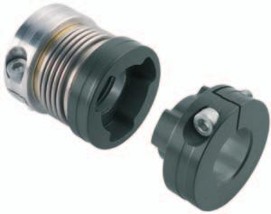 Type PI Axial plug-in uitable for high temperatures due to flanged insert connection Well-resistant to corrosion due to bellow made from stainless steel and aluminium clamping hubs Optionally type M