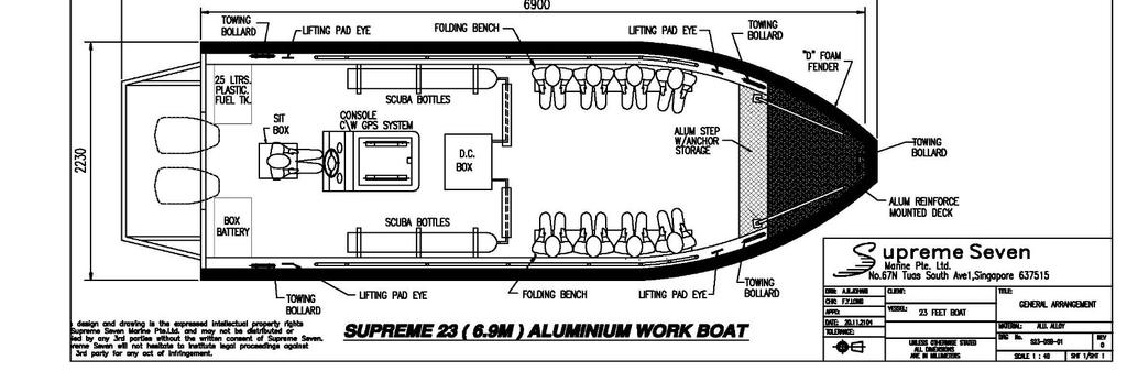 SUPREME SEVEN MARINE PTE LTD Supreme 23 (6.9m) Heavy Duty Aluminium Workboat With Standard Accessories Only At S$72,000.00 (Without Engine) (Special Offer Valid Till 31.03.