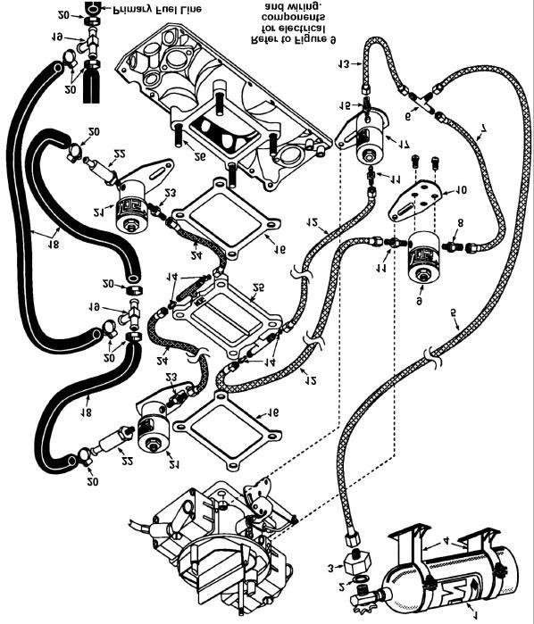 3. Disconnect the fuel line from the carburetor. 4. Remove the carburetor. 5. Remove the stock carburetor studs. 6. Install the extended carburetor studs (26). 7.