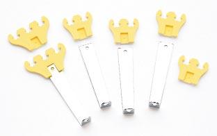 Standard Wire Loom Kit, Yellow, Contains Two Pair of 2 Hole Looms, 1 Pair of 3 Hole Looms, and 4 Chrome Plated Brackets. Fits 7, 8, or 9mm Wires.