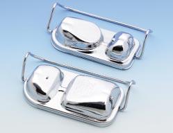 The plastic covers simply snap on over the stock OEM covers, while the steel covers utilize chrome plated