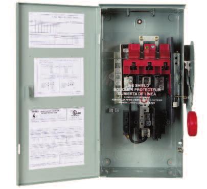 17 Compliant Label Warns that the switch terminals may be energized in the open position High Visibility Padlockable Handle Easy to operate with gloves and up to three padlocks to protect maintenance