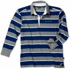 Striped T-shirt with button placket at the shoulder.
