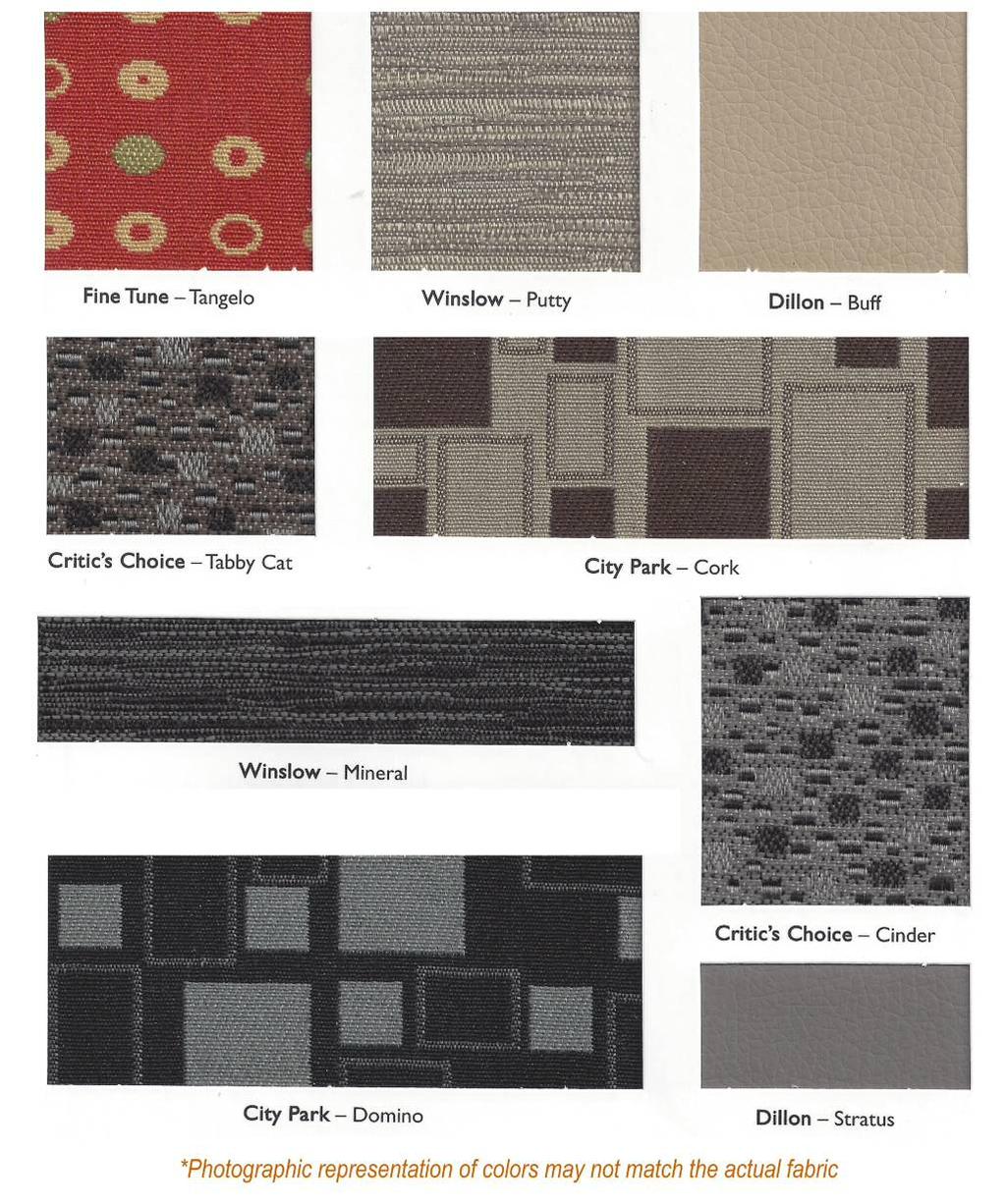 QUICK SHIP CUSTOM UPHOLSTERY These 19 fabrics are stocked and we can upholster our chairs in these fabric selections in 5 days or less (+ Transit Time). Many other choices are available at www.
