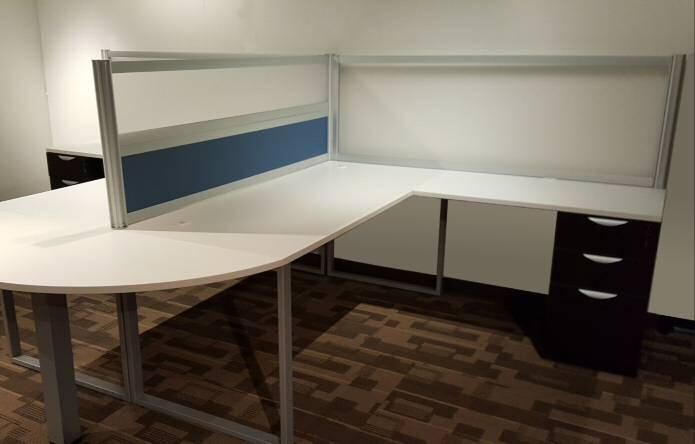 Our affordable desk products, plus Perimeter and ECA electrical, create full office "cubicles"