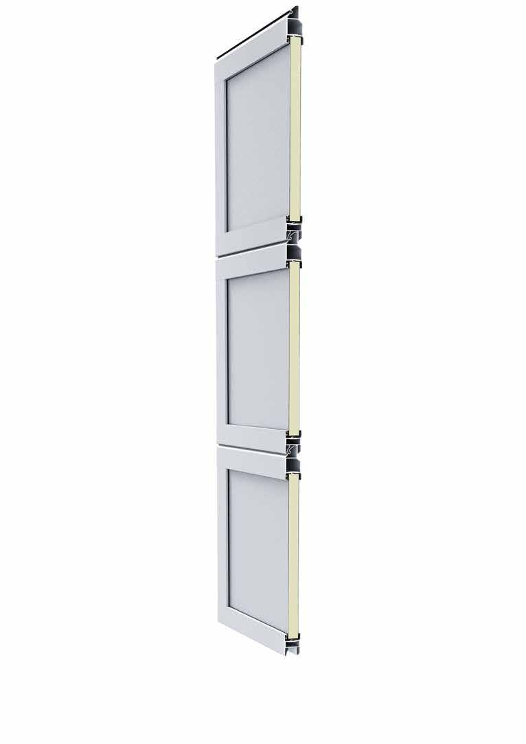 Aluminium Doors for on-site cladding ALR F42 The facade cladding door base consists of frame profiles with PU sandwich infill. The horizontal profiles are cladded.