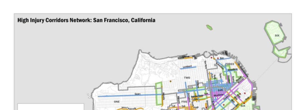 Exhibit 8 1: High Injury Corridors in San Francisco: Including the 16 th Street Corridor In 2014, a broad based safety policy called Vision Zero was adopted for the city.
