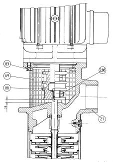 PV4 - PIV6 11.5.1 - PV4 hydraulic unit Mount the motor on the hydraulic unit. Replace and tighten the 4 screws 83 with their washers 3.83. Fit the pin 95 into one of the two halves of the coupling sleeve 88.