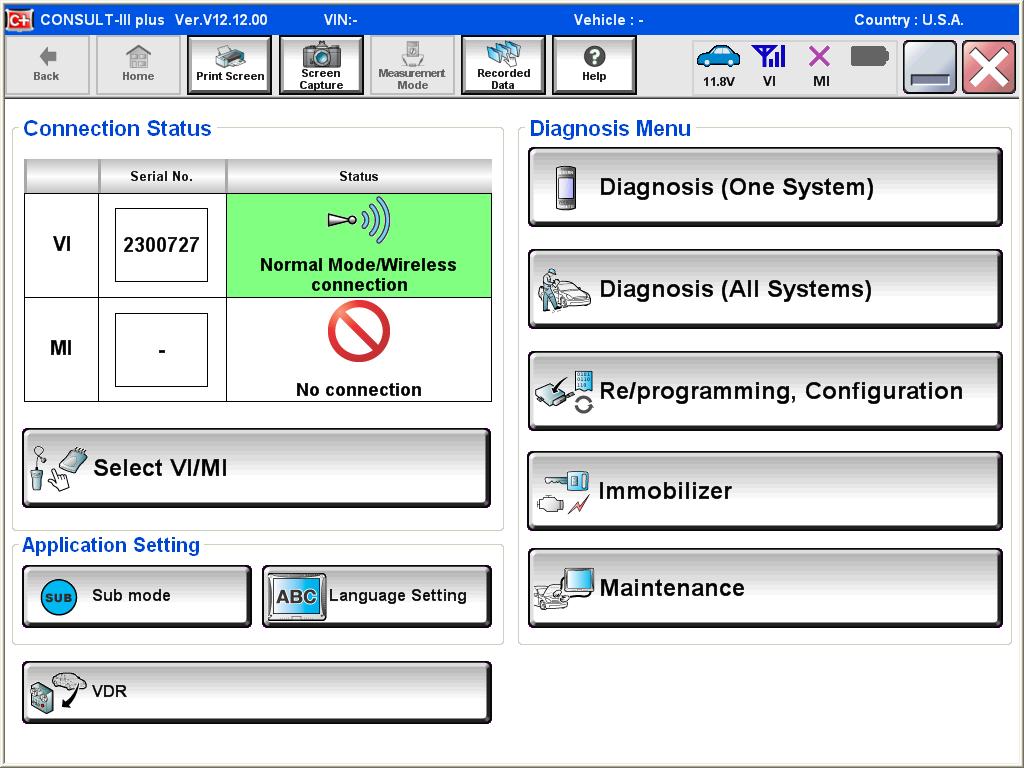 1. Connect the CONSULT PC to the vehicle to begin the reprogramming procedure. 2 Open ASIST on the CONSULT PC and start C-III plus. NOTE: This is a C-III plus ONLY reprogram. 3.
