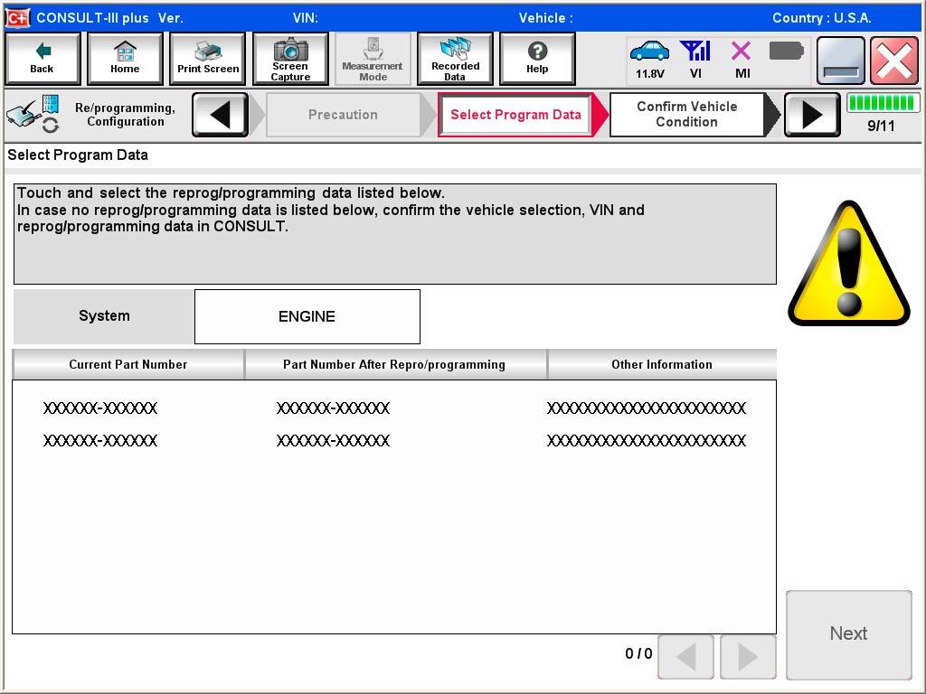 7. Follow the on-screen instructions to navigate C-III plus and reprogram the ECM. NOTE: In some cases, more than one new P/N for reprogramming is available.