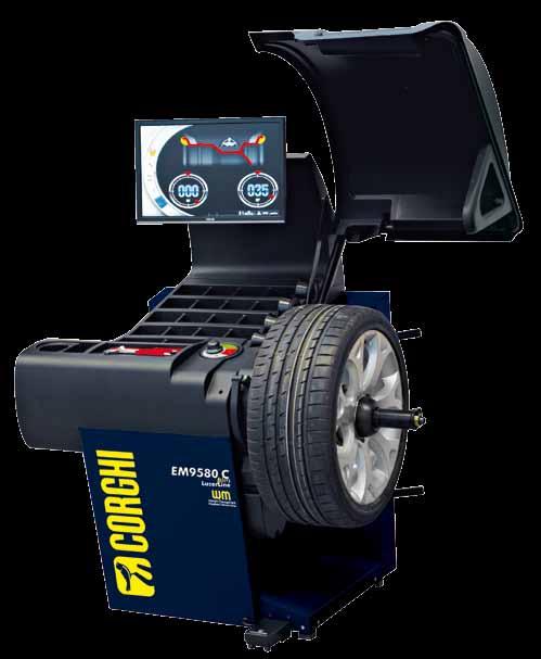 EM 9580C Plus Electronic wheel balancer with 22" Wide monitor Space saving wheel guard (patent pending) designed to allow the
