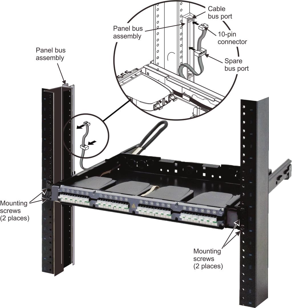 Step 3 Install Shelf and Connect Panel Bus Jumper When installing multiple shelves in a rack, install the lowest shelf first and work toward the top of the rack. 1.