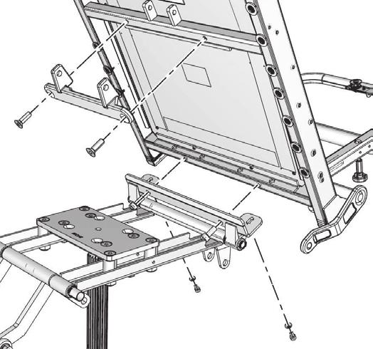 Before installing the seat, remove both link arms from the front seat bracket to allow the seat to be angled backwards for installation of the seat tilt mechanism; see figure. 3.