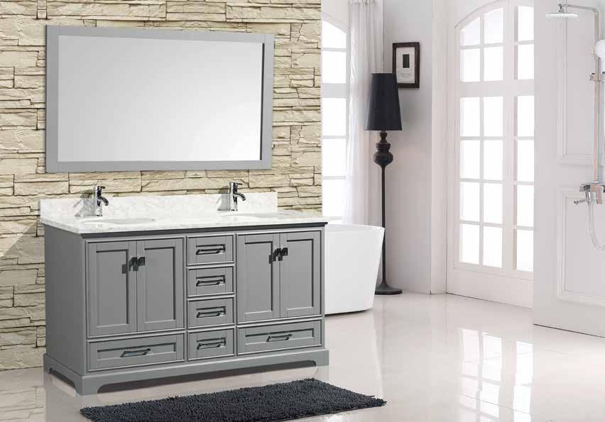 , 48 or 60 CAMBRIDGE Floor Standing, All Wood Traditional Vanity with White Carrara Marble Top
