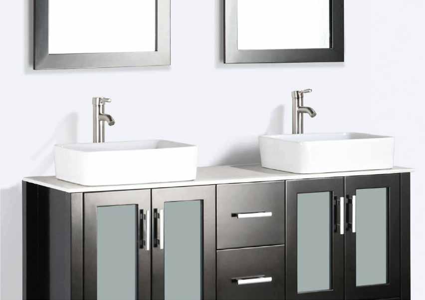 ADRIAN 48 or 59 All Wood Vanity, Wall Hung, Ceramic Top with Integrated