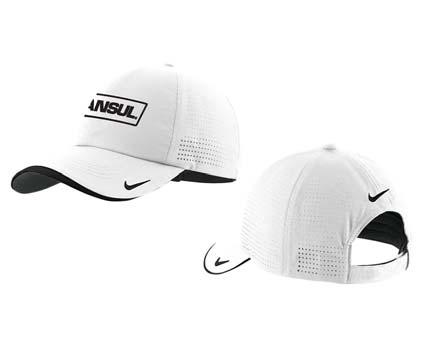 ANSUL NIKE GOLF CAP Nike Golf Swoosh Perforated Cap with Dri Fit Sweatband / Color: White Black / 70 30 Polyester Cotton Blend /