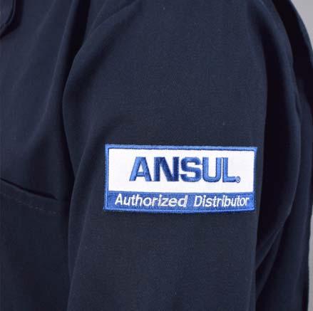 ANSUL Authorized Distributor Patch - Iron/Sew-On Embroidered Patch with White Twill Background / Blue Merrowed Border / Heat Seal Backing / Can be Sewn or Ironed On.