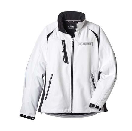 ANSUL "Katavi" Softshell Women's Jacket - Color: White Engineered Softshell Jacket with Waterproof, Breathable Membrane / Reflective Detail at Front and Back and Diminishing Reflective Piping /
