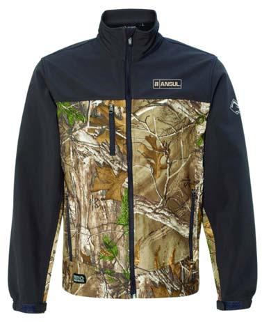 ANSUL DRI-DUCK MOTION CAMOFLAUGE SOFT SHELL JACKET Made From 90% Polyester 10% Spandex / Softshell With a Soft Interior / Water Resistant / Wind Resistant / Zippered Chest And Hand Pockets /