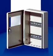 us enclosures G. us enclosures Enclosure:.38 Door:.5 IP 65 to EN 60 59/09.00, complies with NEMA. Door with l/h hinge, cam lock with double-bit insert, () support rail(s) S 35/7.5 (for G 586.). Drilled holes for cable glands in the base.