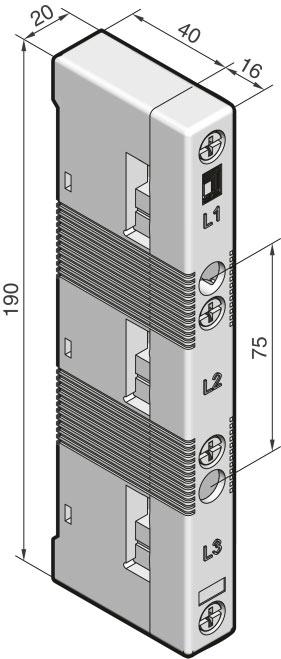 1 With attachment holes on the inside Design Packs of 1 Internal attachment Page Number of poles 3-pole Bar centre distance 60 For busbars E-Cu 15 x 5 30 x 10 Tightening torque Assembly screw (M5 x