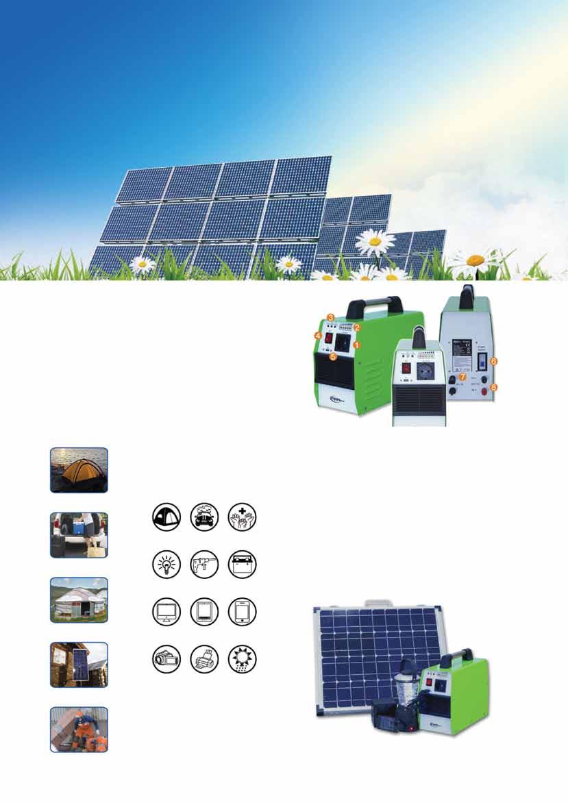 SOLAR POWER SYSTEM AC Power Pure sine wave output AC/DC output Battery power display Simple structure Easy to operate Novel appearance & reliable performance Portable design, Convenient to carry