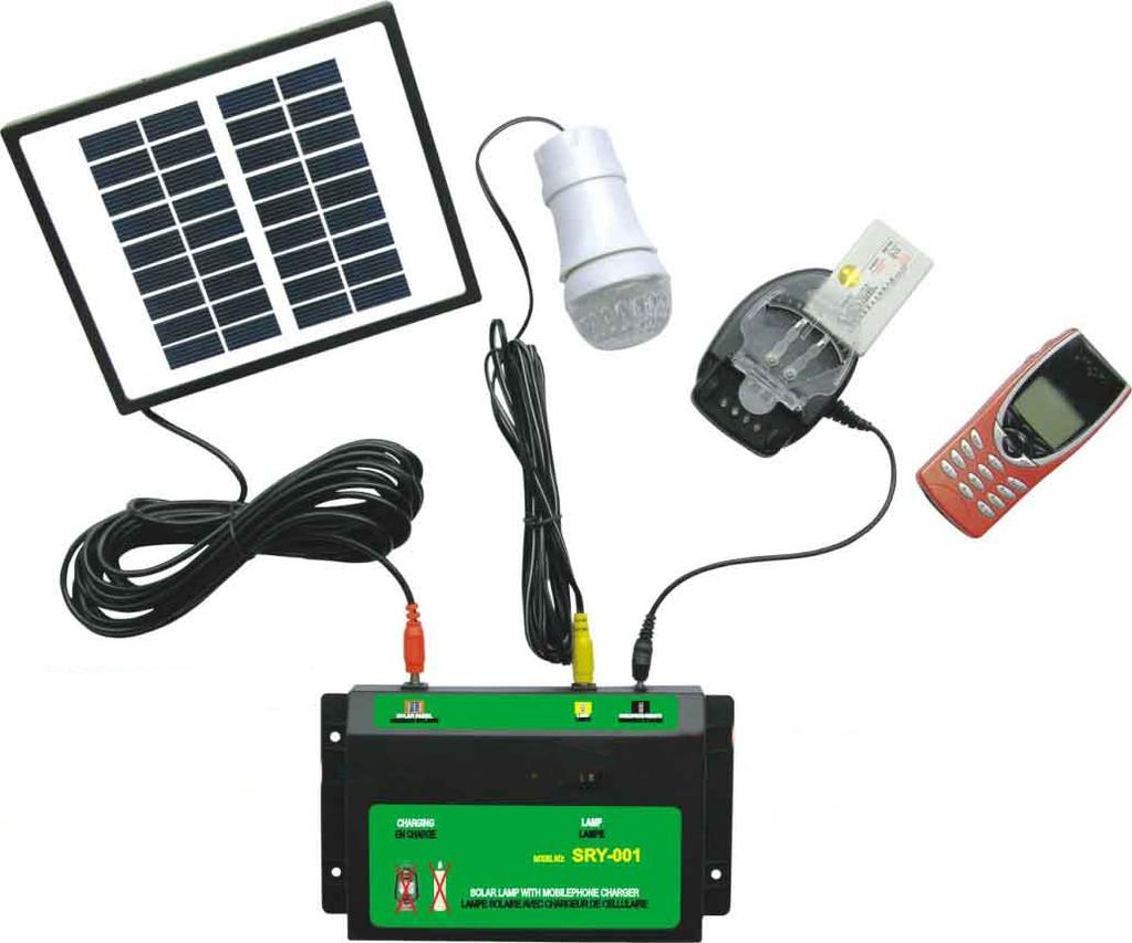 Portable Solar Lighting Kit - SRY-001 CHARGE LAMP RED: Charging. GREEN: Fully charged. (Charging stops automatically.) OPERATING LAMP When it flashes indicates the battery is low.