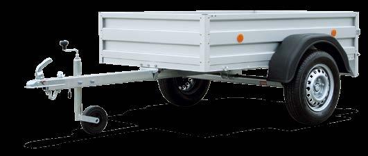 Illustration: TL-AL 2513/135 DB Aluminium box trailer, single axle model, unbraked, with aluminium cover and sidewalls extended to 560 mm, jockey wheel (accessory) and sliding drop legs (accessory)