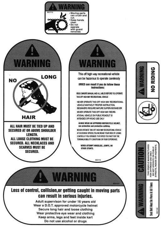 SAFETY LABELS This section presents some of the most important information and recommendations to help you drive your OFF HIGH WAY RECREATIONAL VEHICLE safely, please take a few moments to read
