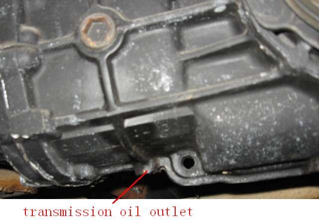 Shut down the engine; put a collecting oil plate under the transmission oil outlet. Loosen the oil outlet plug in the warm engine. Let the transmission oil out fully (see Fig. 14). c. Remove the iron dust plug, this plug has a magnet on it.