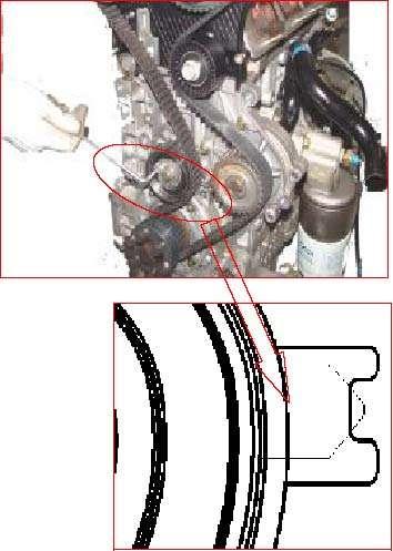 of tension pulley, the fastening bolts of air intake and exhaust camshaft tension pulleys and camshaft (see Fig. 26). Torque: 120±5Nm. 10.