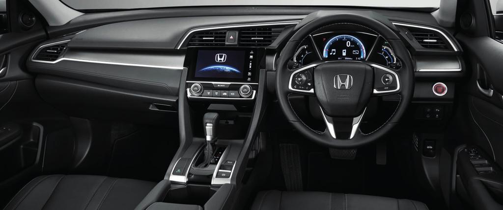 8 INTERIOR AND ADVANCED FEATURES RIDE WITH INNOVATION Created to give you a cockpit-like feel, the interior of the Civic pleases