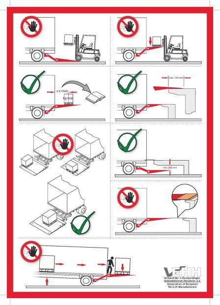 Danger clue - Sticker Safe handling of the tail lift This sticker is delivered with all new tail lifts, and must be placed on a visible place on the inside of rear part of the vehicle.