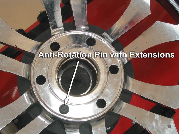 Place wheel, face-down, on center support ensuring anti-rotation
