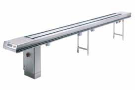 Conveyors Made of stainless steel On/Off switch, sensor limit switch at end of conveyor, emergency stop button at beginning and end of conveyor Main switch on switch cabinet Speed adjustable from 2,5
