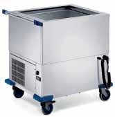 Food serving trolleys Food serving trolleys, cooled (active convection cooling) With synthetic castors, corrosion-resistant in compliance with DIN 18867-8 Castors with 125 mm dia.