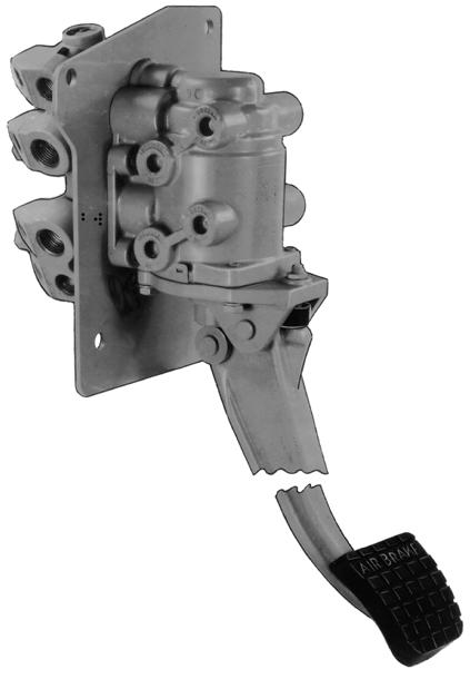 SD-03-818 Bendix E-7 Dual Brake Valve DESCRIPTION The Bendix E-7 dual brake valve is a suspended, pedal-operated type brake valve with two separate supply and delivery circuits for service and