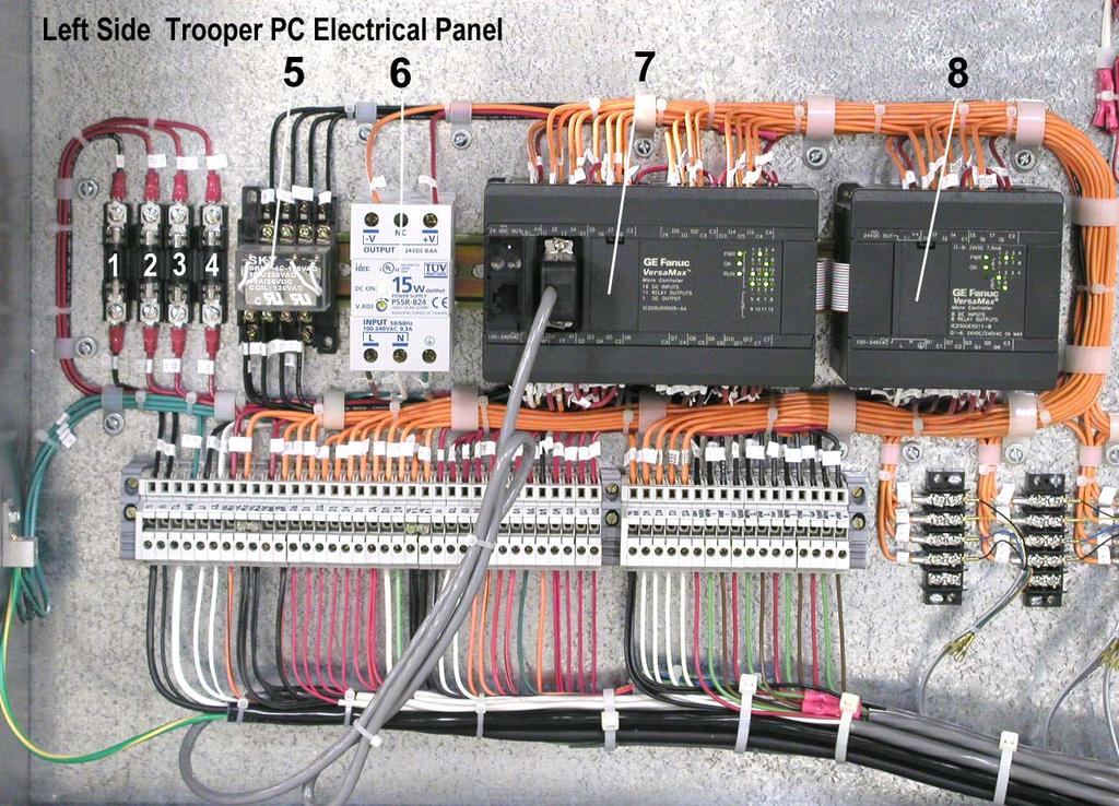 Trooper-PC Electric Sub-Panel (Overview Photo): The Lawson Trooper-PC Automatic Printing Press Trooper PC Electrical Panel - Left Side: PC Flood & Print Valves 1 per head: Top Print Deck
